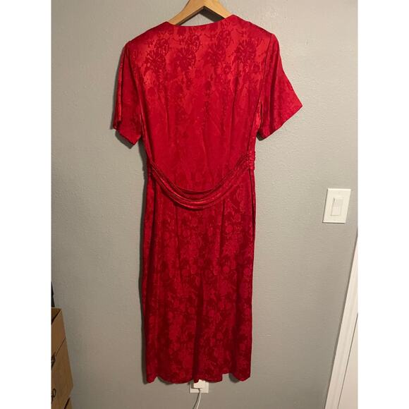 Vintage Womens Maxi Dress Size 12 Red Floral Damask Button Up Romantic Fairy 90s - Picture 3 of 7